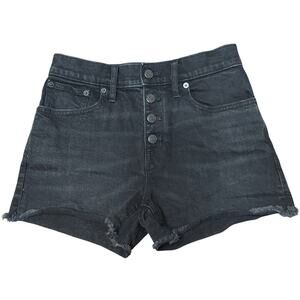 J. Crew Women's Black Mid-Rise Raw Hem Button Fly Denim Shorts